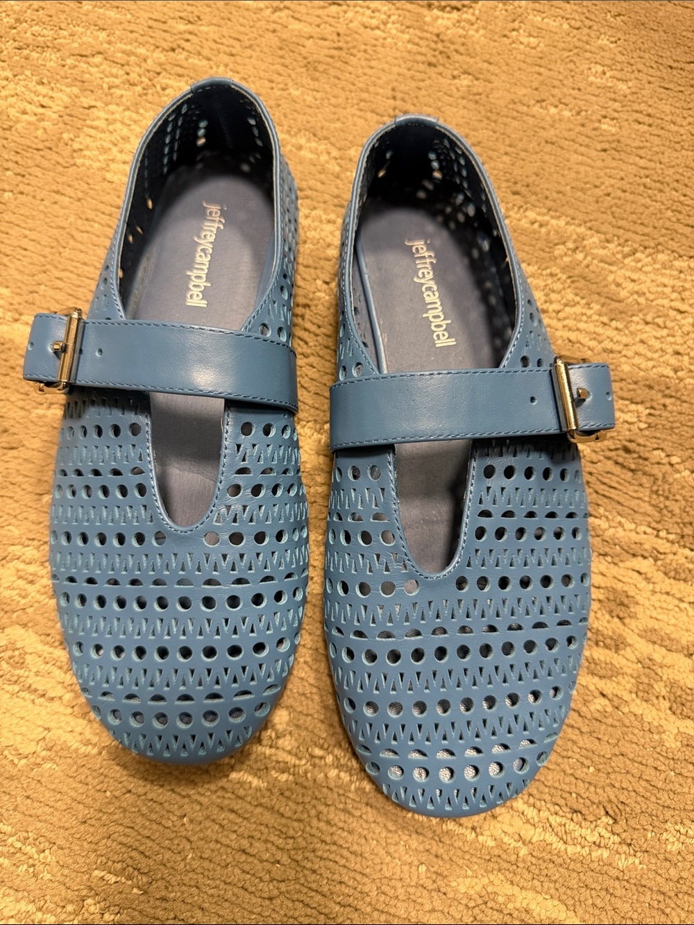 Jeffrey Campbell Perforated Blue Buckle Slip-Ons